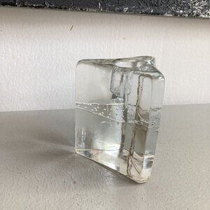Modern Heavy Glass Candle Holder Triangle Abstract Great Ice Bubbles